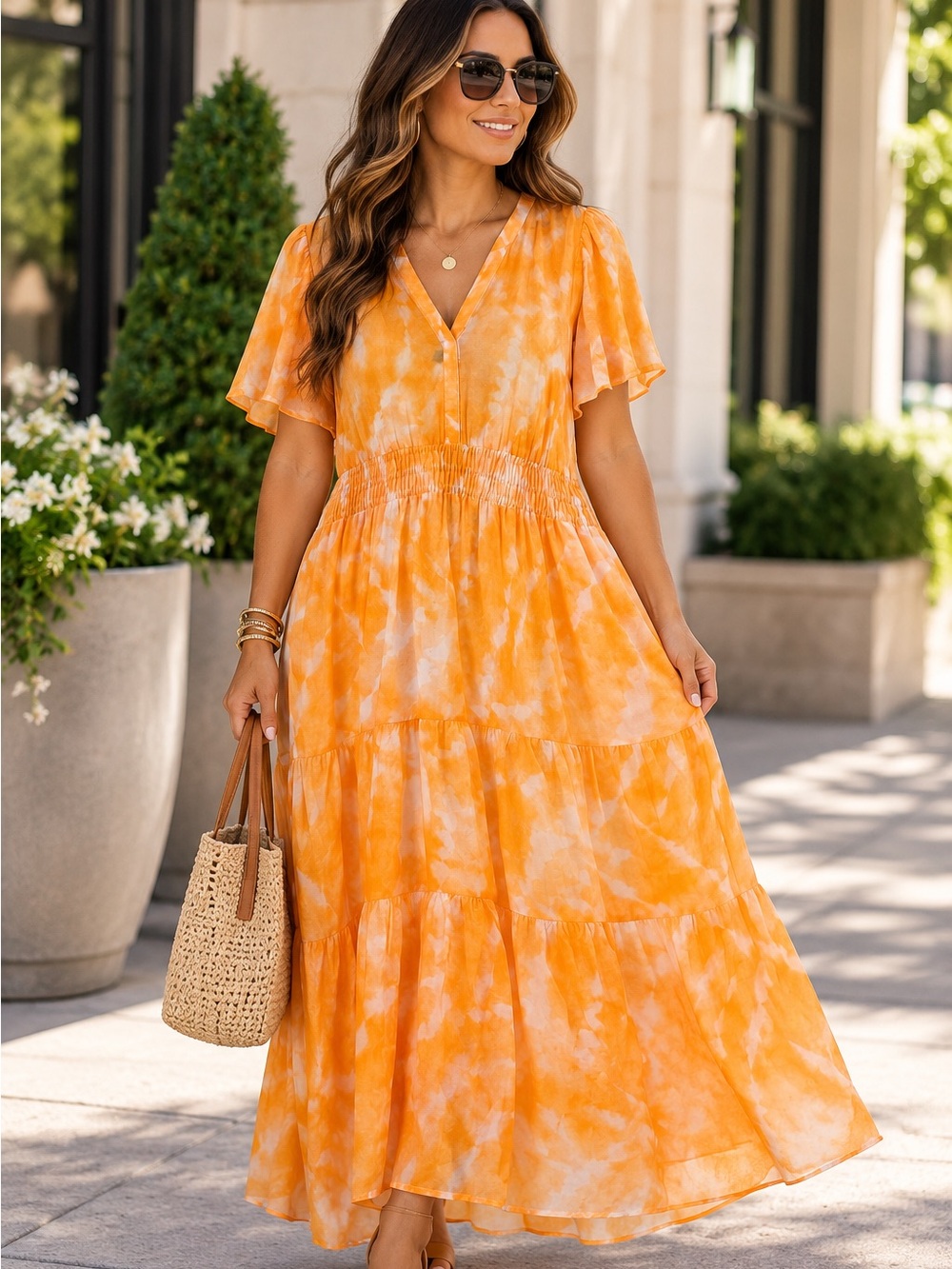NWT Simply Vera Vera Wang XXL Orange Tie Dye Maxi Dress Boho Cottagecore